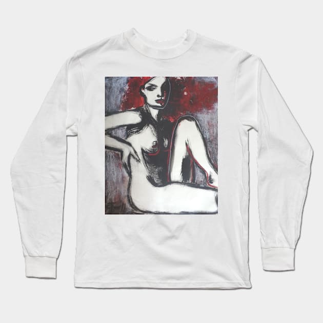 Red Haired Nude Lady 1 Long Sleeve T-Shirt by CarmenT